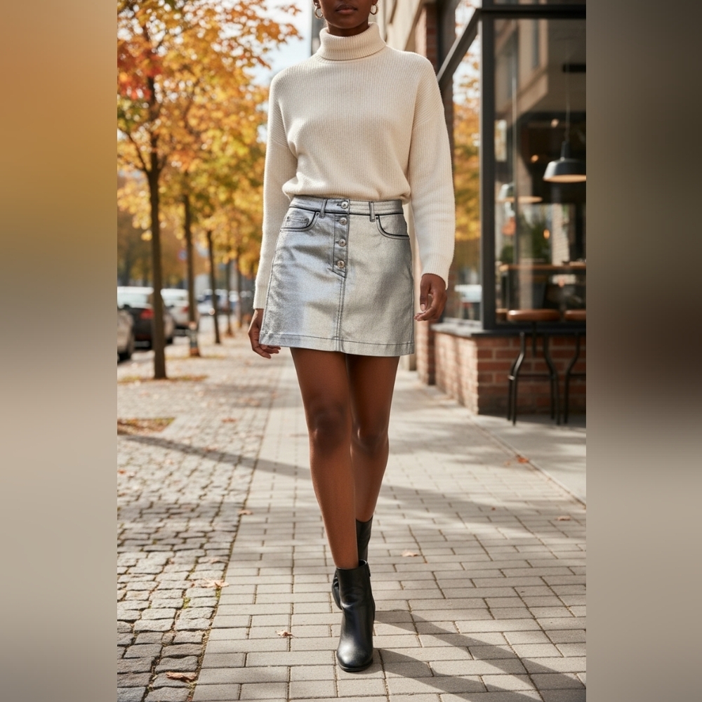 Sonia Rykiel Y2K‎ Retro Mod-Style Metallic Mini 60s-Inspired Silver Skirt Size S